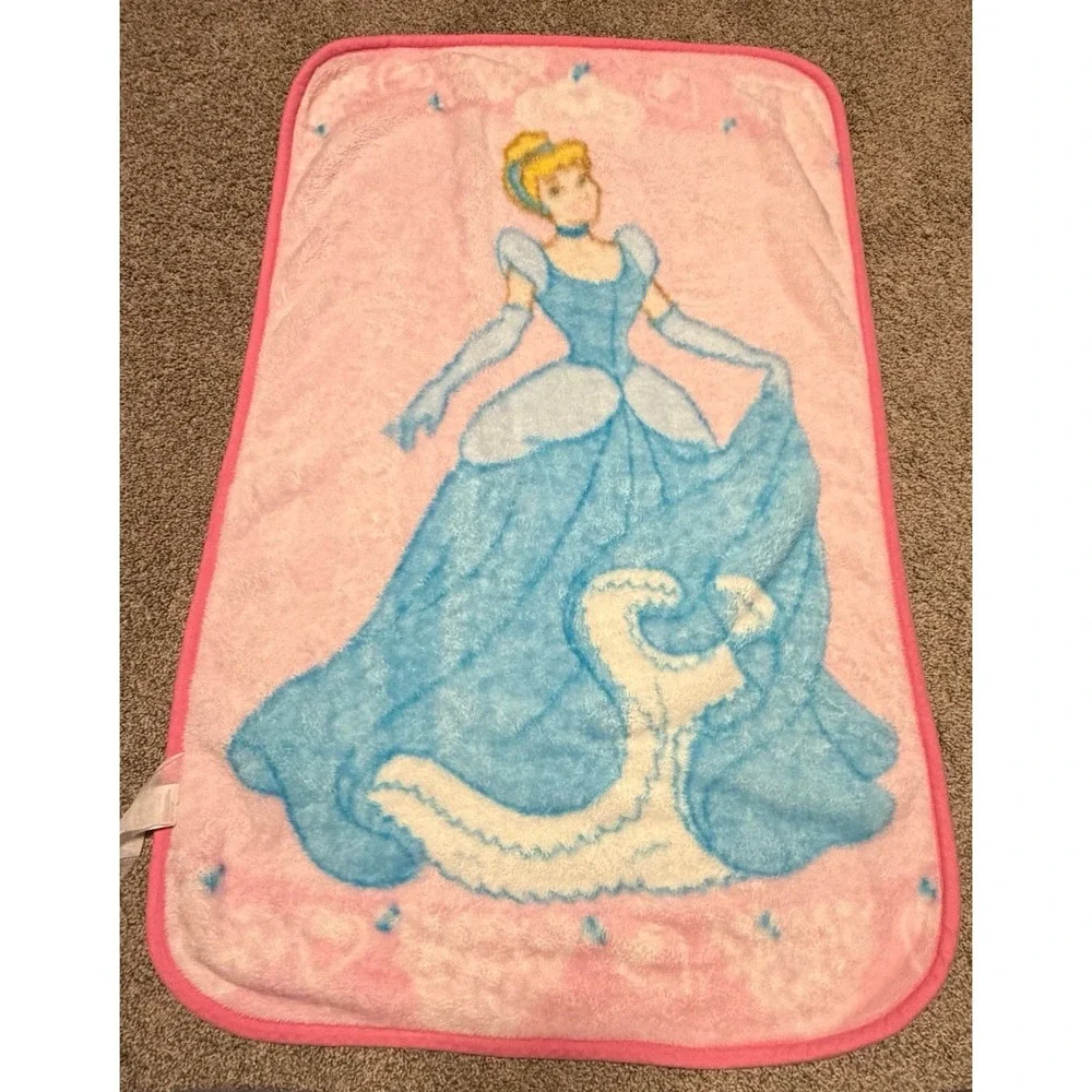 Vintage Disney Cinderella Blanket 45x30 Pink‎ Blue Princess Throw Kids Plush